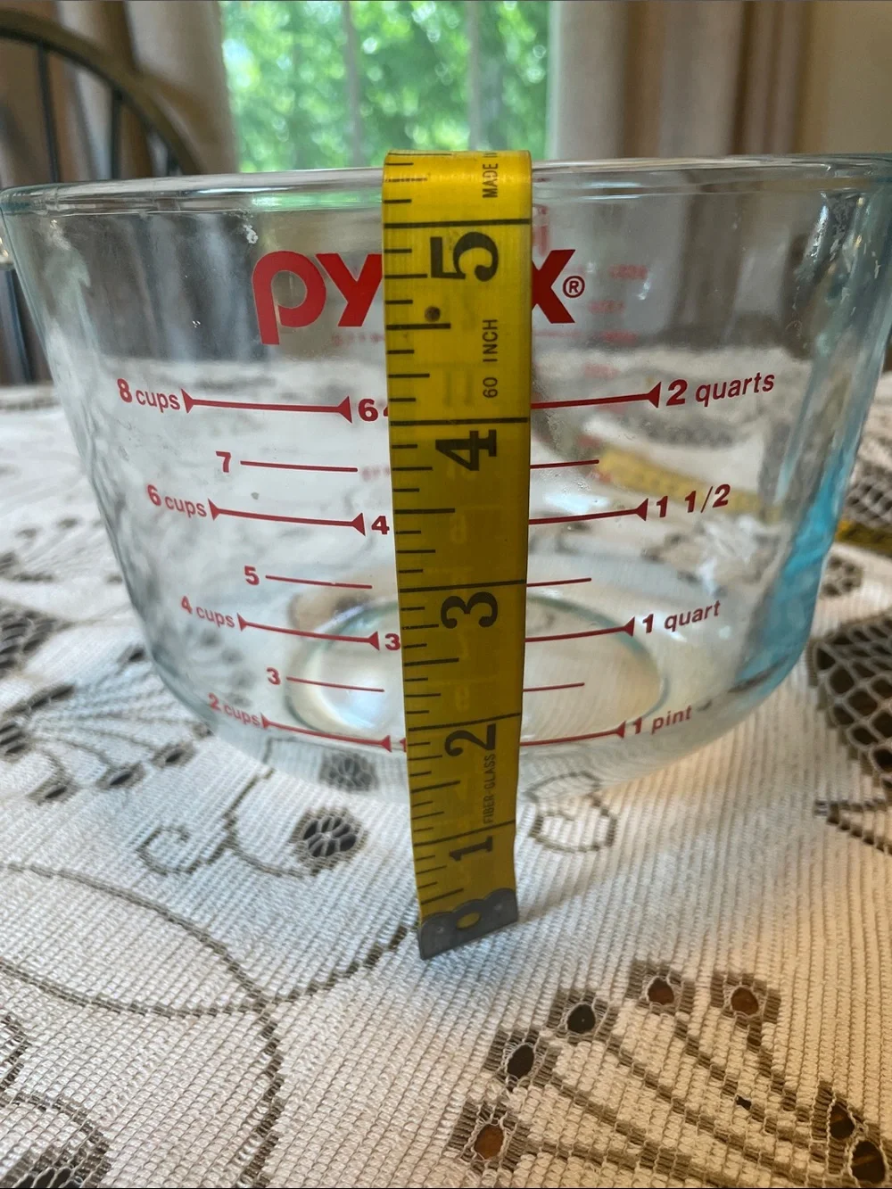 Pyrex Clear Glass Measuring Bowl with Red Markings